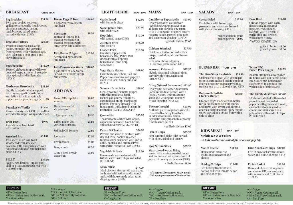 Menu Bistro By The Dam